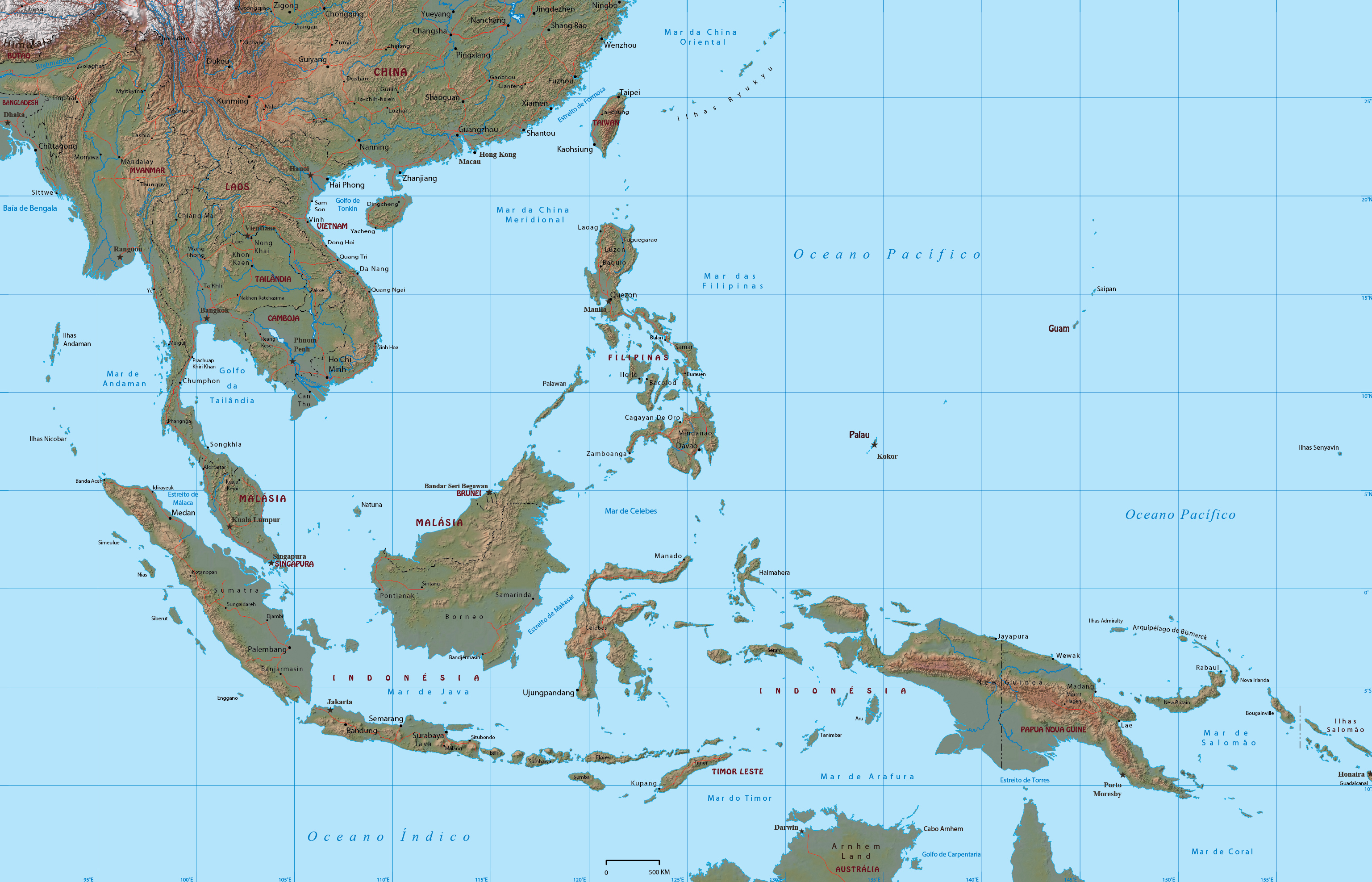 Mapa fisico sudeste Asia